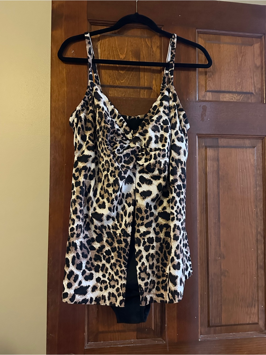Swim Solutions Leopard Print Cowl Neck Camisole In Beige And Black
